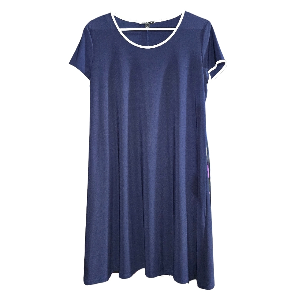 Roz & Ali Lightweight Navy Mini Dress with White Trim